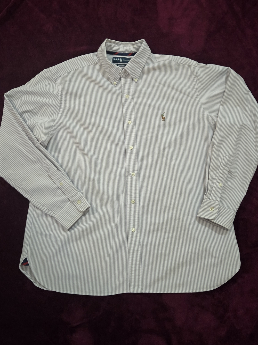 Ralph Lauren Men’s White Shirt with Thin Purple Stripes